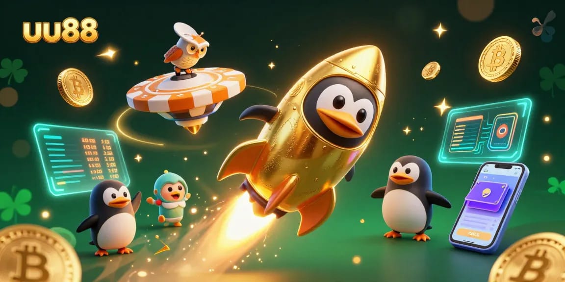 Join the thrilling adventure with the uu88 golden penguin as it navigates through a vibrant casino universe.