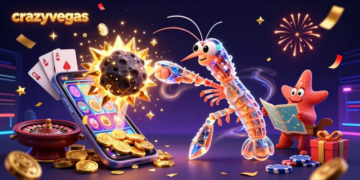 Experience the thrilling action of crazyvegas with a galactic samurai mantis shrimp and starfish navigating casino elements.