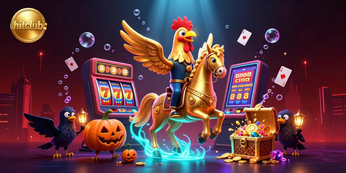 Experience hitclub.'s vibrant casino atmosphere with a golden rooster and crow companions in action.
