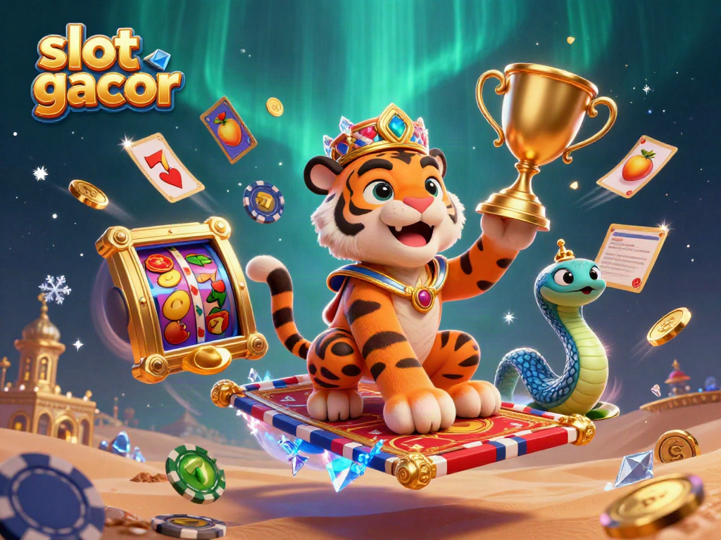Play exciting slot gacor games with a fantasy-themed sultan and casino elements in a mystical setting.
