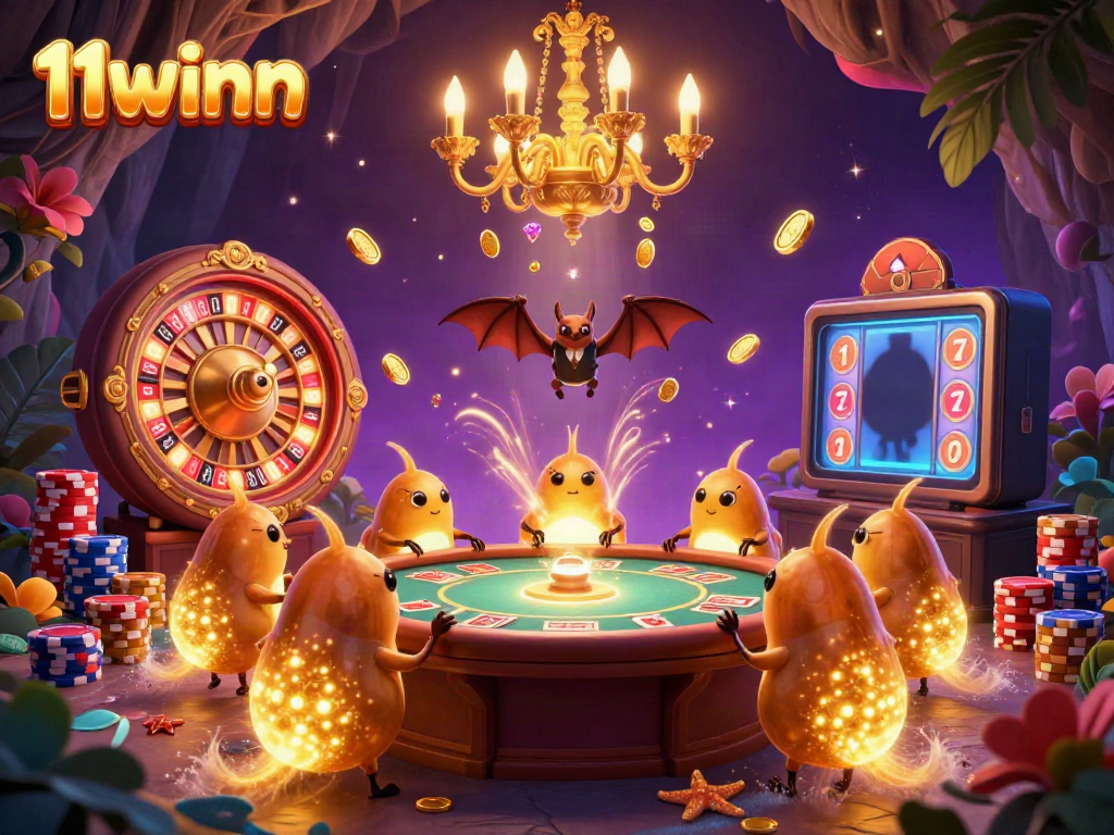 Experience thrilling gameplay at 11winn with a vibrant casino scene featuring glowworms and sparkling gems.